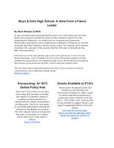 Boys & Girls High School: A View From a Parent Leader By Mark Winston Griffith It was a moment many had expected for years, ever since Boys and Girls had begun receiving poor and failing marks on their progre