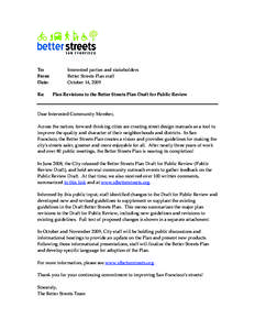     To:     Interested parties and stakeholders  From:     Better Streets Plan staff 