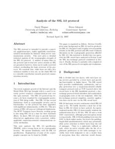 Analysis of the SSL 3.0 protocol David Wagner University of California, Berkeley   Bruce Schneier