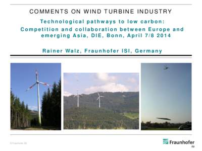 COMMENTS ON WIND TURBINE INDUSTRY Te c h n o l o g i c a l p a t h w a y s t o l o w c a r b o n : Competition and collaboration between Europe and emerging Asia, DIE, Bonn, April[removed]Rai n er Wal z, F rau n h o fer