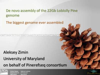 De	
  novo	
  assembly	
  of	
  the	
  22Gb	
  Loblolly	
  Pine	
   genome	
   The	
  biggest	
  genome	
  ever	
  assembled	
   Aleksey	
  Zimin	
   University	
  of	
  Maryland	
  