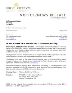 Enforcement Notice Hearing[removed]For further information, please contact: Enforcement Contact: