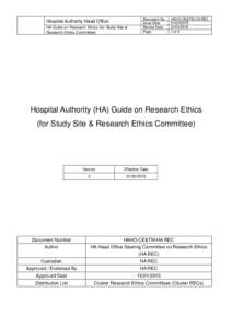 Hospital Authority Head Office HA Guide on Research Ethics (for Study Site & Research Ethics Committee) Document No. Issue Date