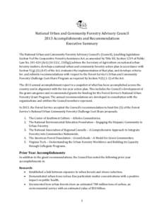 National Urban and Community Forestry Advisory Council 2013 Accomplishments and Recommendations Executive Summary