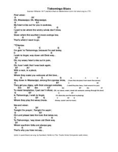 Tishomingo Blues Spencer Williams 1917 practice sheet at ukesterbrown.com (1st note sung is a “D”) First verse: G D7