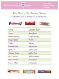 The Candy Bar Name Game Match these Clues to the Candy Bar Names Clue  Candy Bar