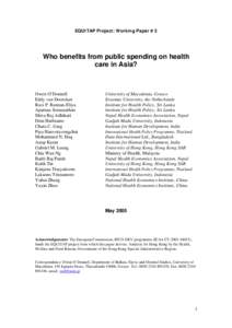 Table 1: Percentage of total health finance from general government revenues