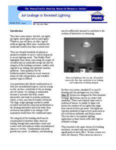 The Pennsylvania Housing Research/Resource Center  Air Leakage in Recessed Lighting