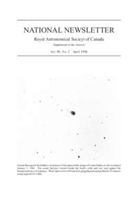NATIONAL NEWSLETTER Royal Astronomical Socieyt of Canada Supplement to the Journal Vol. 80, No. 2