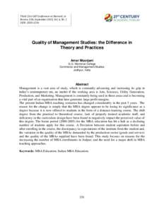 Third 21st CAF Conference at Harvard, in Boston, USA. September 2015, Vol. 6, Nr. 1 ISSN: Quality of Management Studies: the Difference in Theory and Practices