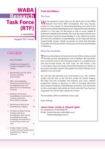 WABA Research Task Force (RTF) e-newsletter August 2011 issue