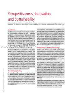 Competitiveness, Innovation, and Sustainability Mark C. Coleman and Rajiv Ramchandra, Rochester Institute of Technology Introduction  Printing Industries of America: The Magazine | 3 2012