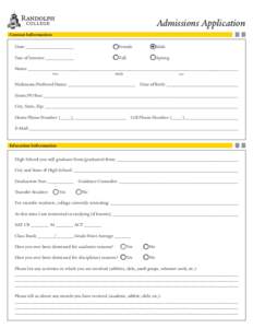 Admissions Application - Randolph College