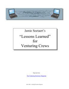 Jamie Soetaert’s  “Lessons Learned” for Venturing Crews