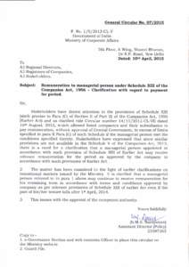 ceneral Circular No, O7l2O15 F. NoCL-V Government of lndia Ministry of Corporate Affairs  sth Floor, A Wing, Shastri Bhavan,