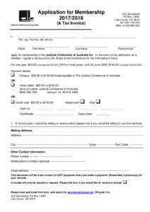 Application for Membership (& Tax Invoice) I,