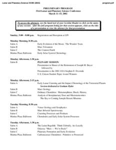 Lunar and Planetary Science XXXIII[removed]program.pdf PRELIMINARY PROGRAM 33rd Lunar and Planetary Science Conference