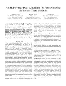 An SDP Primal-Dual Algorithm for Approximating the Lov´asz-Theta Function T-H. Hubert Chan Kevin L. Chang
