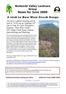 Wollombi Valley Landcare Group News for June 2009   
