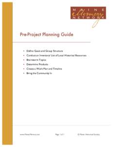 Pre-Project Planning Guide   Define Goals and Group Structure