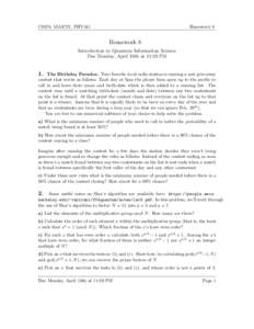 CS378, MA375T, PHY341  Homework 8 Homework 8 Introduction to Quantum Information Science