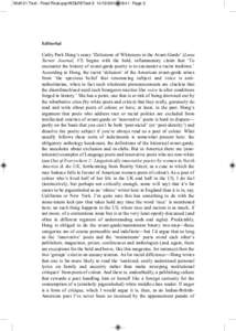 Wolf 31 Text - Final Final.qxp:WOLF8Text:41 Page 2  Editorial Cathy Park Hong’s essay ‘Delusions of Whiteness in the Avant-Garde’ (Lana Turner Journal, #7) begins with the bold, inflammatory claim t