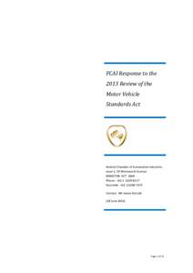 FCAI Response to the 2013 Review of the Motor Vehicle Standards Act  Federal Chamber of Automotive Industries