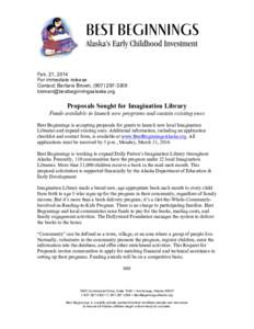 Feb. 21, 2014 For immediate release Contact: Barbara Brown, (Proposals Sought for Imagination Library