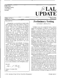 In this issue: Preliminary Testing e-mail address Calendar  pfiJLAL