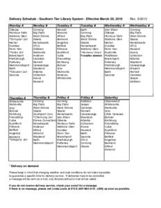 Delivery Schedule - Southern Tier Library System - Effective March 26, 2015  RevMonday A