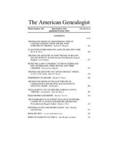 The American Genealogist Whole Number 344 July/Octoberpublished October 2014)