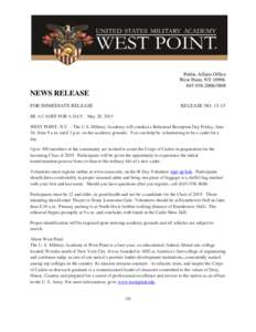 Public Affairs Office West Point, NYNEWS RELEASE FOR IMMEDIATE RELEASE