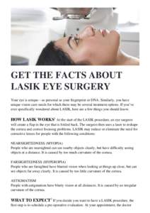 GET THE FACTS ABOUT LASIK EYE SURGERY Your eye is unique—as personal as your fingerprint or DNA. Similarly, you have unique vision care needs for which there may be several treatment options. If you’ve ever specifica
