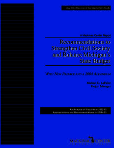 May 2004 Revision of the March 2003 Study  A Mackinac Center Report Recommendations to Strengthen Civil Society