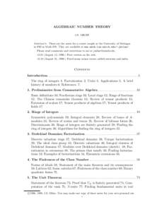 ALGEBRAIC NUMBER THEORY J.S. MILNE Abstract. These are the notes for a course taught at the University of Michigan in F92 as Math 676. They are available at www.math.lsa.umich.edu/∼jmilne/. Please send comments and cor
