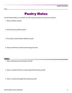 student handout Name________________________________________________________________________________________________________ Poetry Notes Your task: Keep this handout in your notebook. You will be using it each time that
