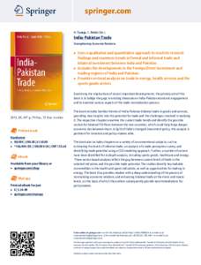 N. Taneja, S. Pohit (Eds.)  India-Pakistan Trade Strengthening Economic Relations  ▶ Uses a qualitative and quantitative approach to reach its research
