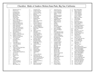 Checklist: Birds of Andrew Molera State Park, Big Sur, California [] [] [] [] []