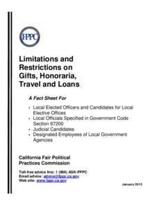 Limitations and Restrictions on Gifts, Honoraria, Travel and Loans A Fact Sheet For 