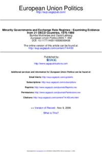 European Union Politics http://eup.sagepub.com/ Minority Governments and Exchange Rate Regimes : Examining Evidence from 21 OECD Countries, 