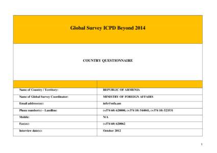 Global Survey ICPD Beyond[removed]COUNTRY QUESTIONNAIRE Name of Country / Territory: