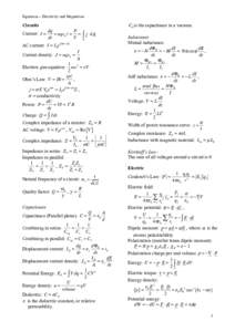 Equations – Electricity and Magnetism  Circuits Current: I =  dq