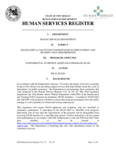 STATE OF NEW MEXICO HUMAN SERVICES DEPARTMENT HUMAN SERVICES REGISTER ______________________________________ I.