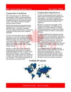 MC COUNTERMEASURES INC.  OCTOBER 2005 Corporate Experience  Corporate Facilities