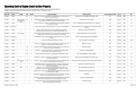 Upcoming Central Region Construction Projects Please Note: Some of the projects might still be in the Project Development stage and therefore, some of the data might still not be available. This list does not include all