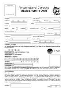 PLEASE ATTACH A PASSPORT-SIZE PHOTO HERE African National Congress MEMBERSHIP FORM