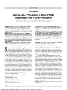 JSLHR  Supplement Interspeaker Variability in Hard Palate Morphology and Vowel Production