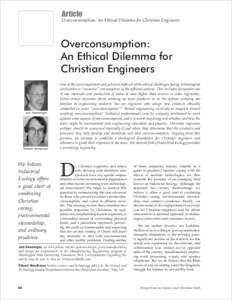 Article Overconsumption: An Ethical Dilemma for Christian Engineers Overconsumption: An Ethical Dilemma for Christian Engineers