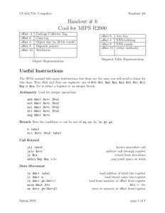 CS: Compilers  Handout #6 Handout # 6 Cool for MIPS R2000