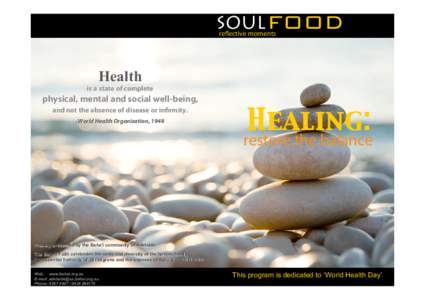 SOUL FOOD reflective moments Health  is a state of complete